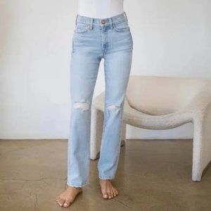 AYR The Sugar High Rise Boot Cut Straight Distressed Denim Jean Light Wash 31